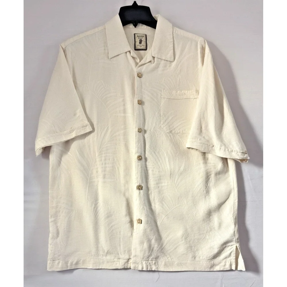 Jamaica Jaxx Mens Cream Casual Button Down Shirt‎ Short Sleeve Silk Medium